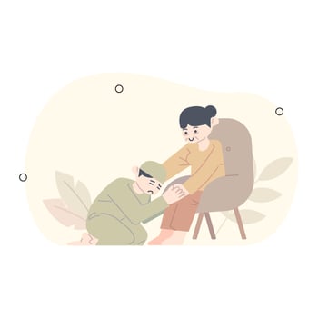 ramadan illustration. a man who apologizes. boy apologizing to his mother apologize in the month of Ramadan. vector