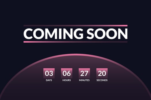Coming soon text on sunrise dark background banner vector