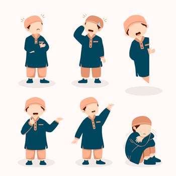 set of muslim kid cartoon Character vector
