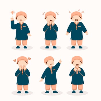 set of muslim kid cartoon Character vector