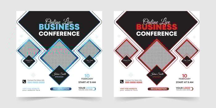 Editable Business webinar conference square social media post and digital marketing promotion advertising banner design template vector