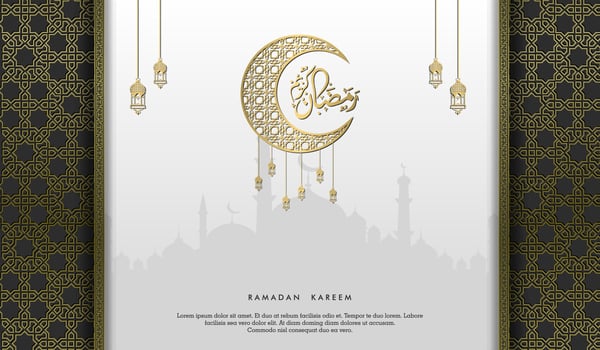 islamic greeting ramadan kareem card square background white gold color design  for islamic party vector