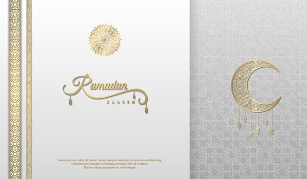 islamic greeting ramadan kareem card square background white gold color design  for islamic party vector