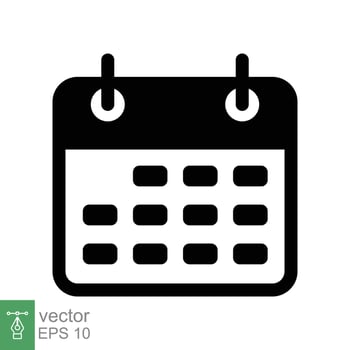 Calendar glyph icon. Simple solid style. Schedule, date, day, plan, symbol concept. Vector illustration isolated on white background. EPS 10.