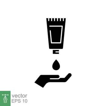 Hand applying lotion cream glyph icon. Simple solid style. Balm, skin care, pictogram, beauty symbol concept graphic design. Vector illustration isolated on white background. EPS 10.