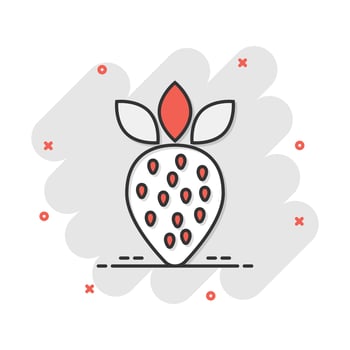 Vector cartoon strawberry fruit icon in comic style. Ripe berry sign illustration pictogram. Strawberry business splash effect concept.
