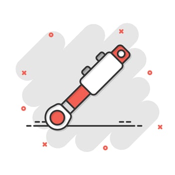 Hydraulic icon in comic style. Cylinder cartoon vector illustration on white isolated background. Equipment splash effect business concept.
