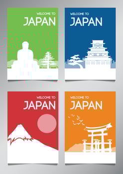 Japan famous landmark and symbol in silhouette style with multi color theme brochure set,vector illustration vector