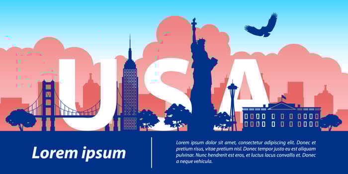 usa famous landmark silhouette style,USA text within,travel and tourism vector