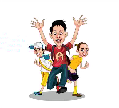 School kids running in elementary school hallway, front view. school out of summer 2 vector illustration
