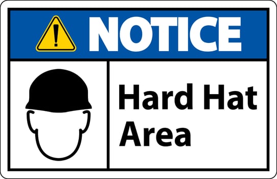 Notice Hard Hat Protection Required Area Sign On White Background vector