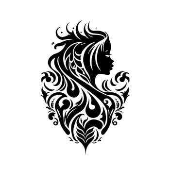 Ornamental portrait of a sea mermaid. Monochrome vector for logo, emblem, mascot, embroidery, sign, crafting.