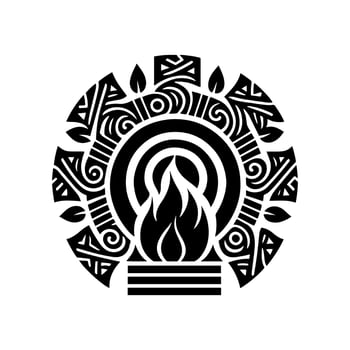 A bonfire with Aztec ornaments. Decorative illustration for logo, emblem, embroidery, wood burning, crafting. vector