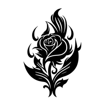 Ornamental rose flower. Monochrome illustration for tattoo, logo, emblem, embroidery, woodburning, crafting. vector
