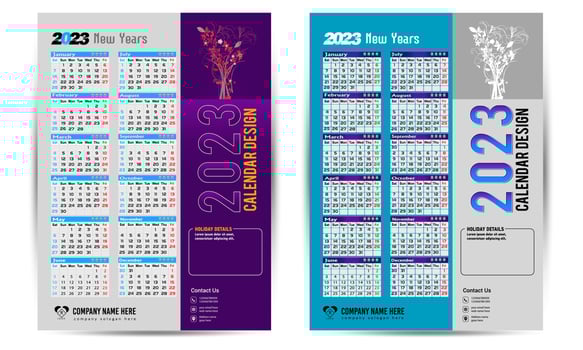 Wall Calendar 2023 Creative design, Simple monthly vertical date Layout for 2023 year in English. 12 months Calendar templates, Modern new year calendar design. Corporate or business calendar. vector