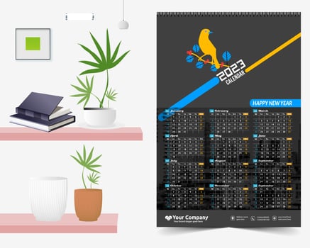 Wall Calendar 2023 Creative design, Simple monthly vertical date Layout for 2023 year in English. 12 months Calendar templates, Modern new year calendar design. Corporate or business calendar. vector