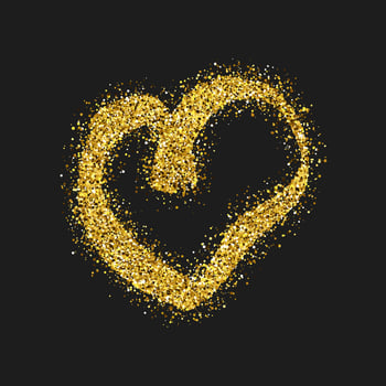 Gold glitter doodle heart on dark background. Gold grunge hand drawn heart. Romantic love symbol. Vector illustration.
