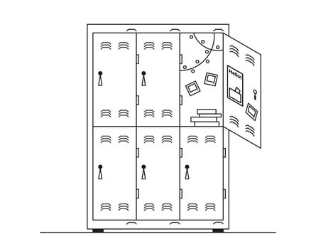 School locker line art. Black and white vector illustration.