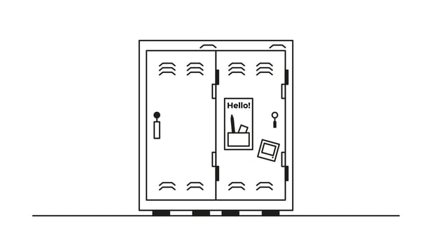 School locker line art. Black and white vector illustration.