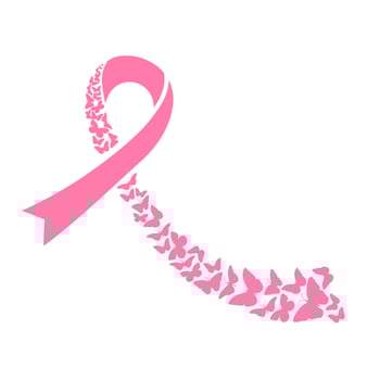 Butterflies and ribbon icon vector. Cancer Fundraiser illustration sign. Cancer Memorial symbol or logo. vector