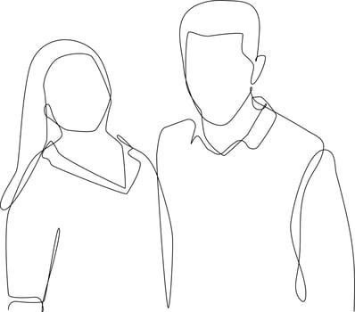 Continuous one line drawing happy couple portrait. Family concept. Single line draw design vector graphic illustration.