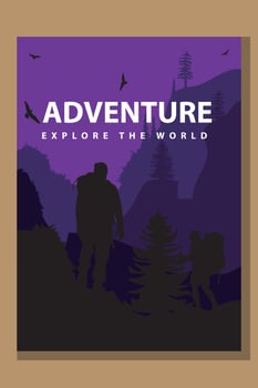 Vector brochure cards set. Travel concept of discovering, exploring and observing nature. Hiking. Adventure tourism. Flat design template of flyer, magazine, book cover, banner, invitation, poster.