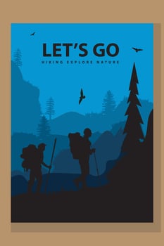 Vector brochure cards set. Travel concept of discovering, exploring and observing nature. Hiking. Adventure tourism. Flat design template of flyer, magazine, book cover, banner, invitation, poster.