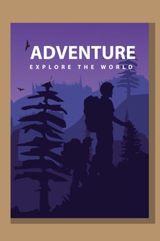 Vector brochure cards set. Travel concept of discovering, exploring and observing nature. Hiking. Adventure tourism. Flat design template of flyer, magazine, book cover, banner, invitation, poster.