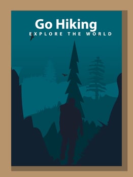 Vector brochure cards set. Travel concept of discovering, exploring and observing nature. Hiking. Adventure tourism. Flat design template of flyer, magazine, book cover, banner, invitation, poster.