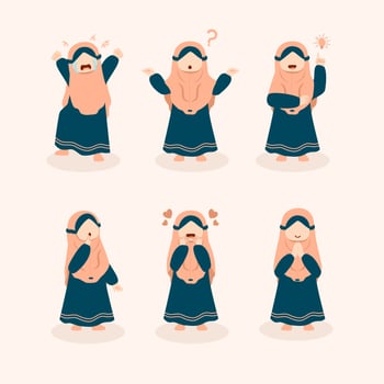 Muslim woman kid with different pose set collection vector