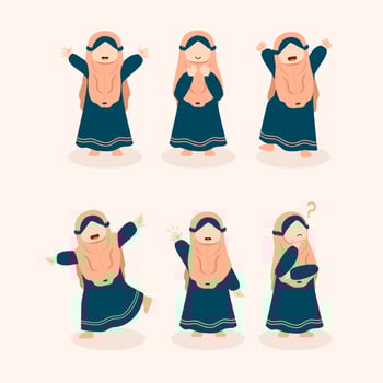 Muslim woman kid with different pose set collection vector