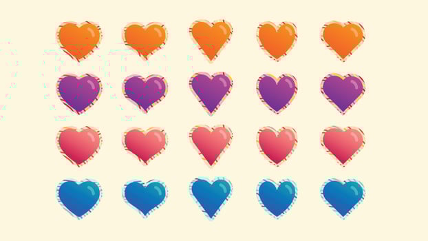 Set of Valentine Love Heart Symbols Isolated Vector Pack Hand-Drawn Gradient Icons