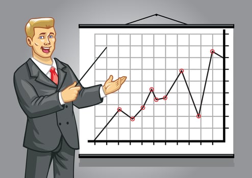 business man on presentation showing graphic vector