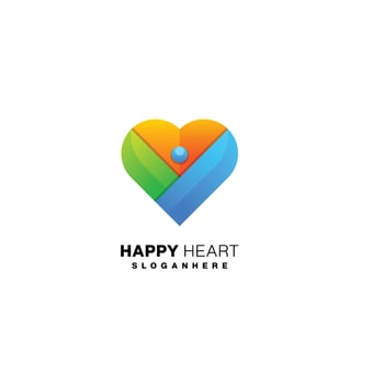 happy heart with people logo illustration design vector