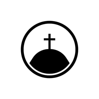 christian cross in hill symbol vector illustration. Calvary Crosses, hill and mountain with holy christian cross logo, church of Catholic in nature landscape .