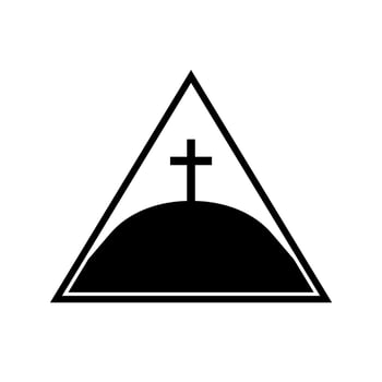 christian cross in hill symbol vector illustration. Calvary Crosses, hill and mountain with holy christian cross logo, church of Catholic in nature landscape .