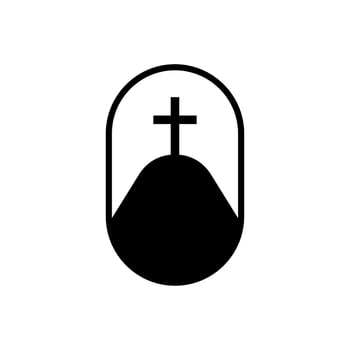 christian cross in hill symbol vector illustration. Calvary Crosses, hill and mountain with holy christian cross logo, church of Catholic in nature landscape .