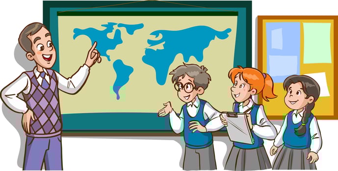 teacher and students are studying in the classroom cartoon vector
