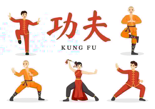 Kung Fu Illustration with People Showing Chinese Sport Martial Art in Flat Cartoon Hand Drawn for Web Banner or Landing Page Templates vector