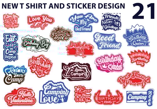 Camping friends valentine birthday t shirt and sticker design bundle vector
