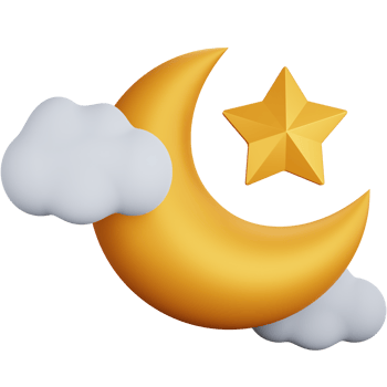 3d rendering crescent moon and star with some clouds isolated png