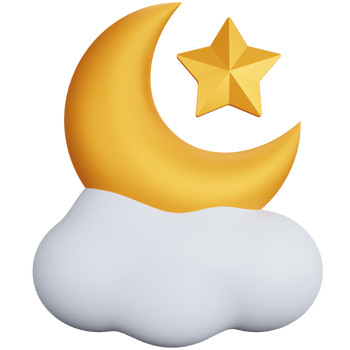 3d rendering crescent moon and stars above the clouds isolated png