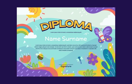 Cute Children Certificate with Beauty Floral Theme vector