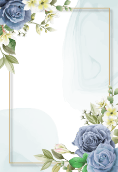 Elegant royal blue roses wedding invitation card png