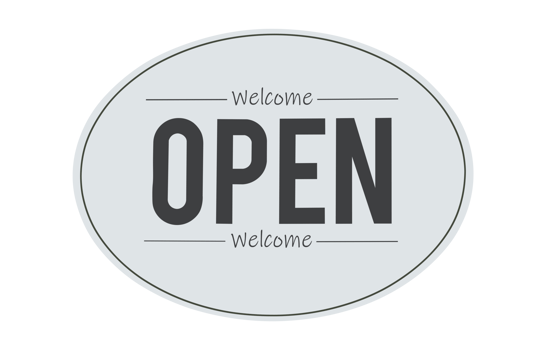 Mock up white circle sign with message Welcome OPEN isolated on white background with clipping path png