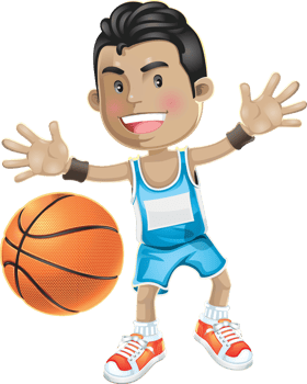 Cartoon boy playing basketball png