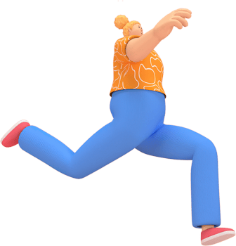 character woman orange shirt blue pants doing activities png