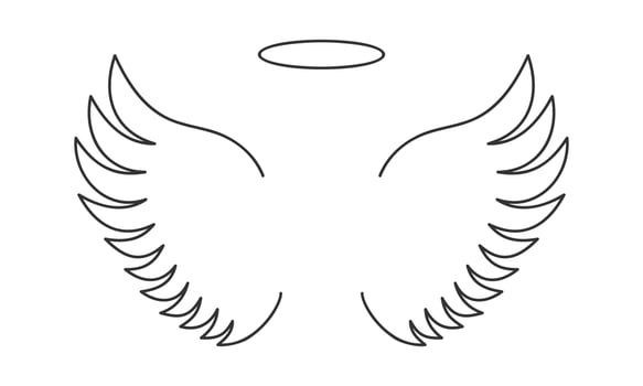 Outline flying angel wings and halo ring. Heavenly or saint concept simple design vector