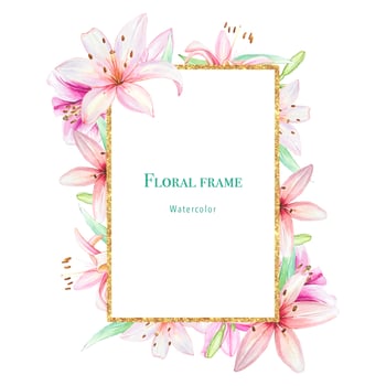 Floral frame with lilies , floral watercolor background vector