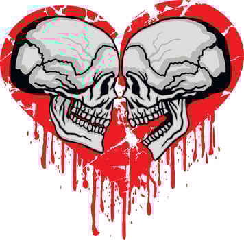 valentine skull with heart, grunge vintage design t shirts vector